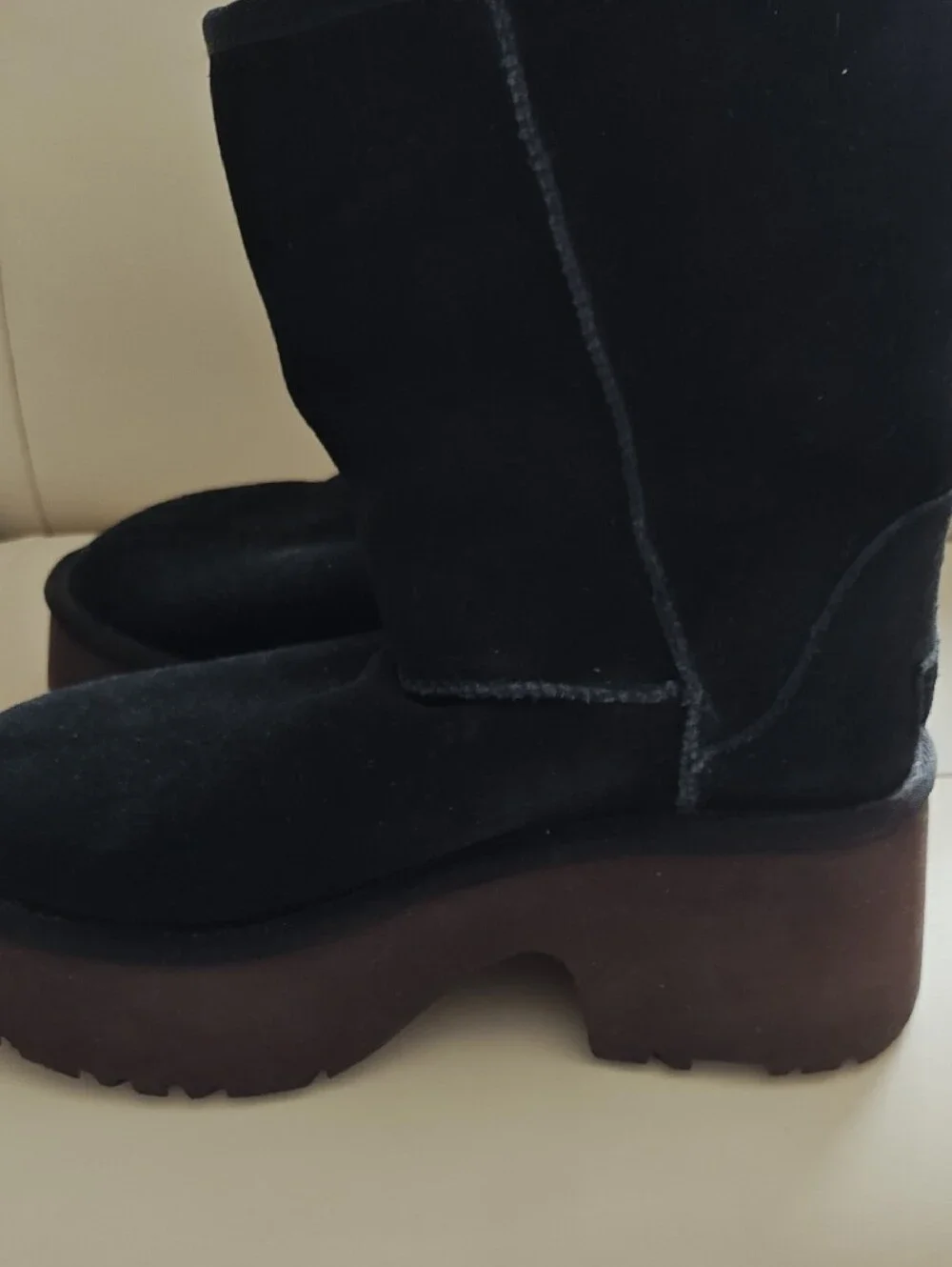 UGG Black Suede Shearling-Trim Platform Boots